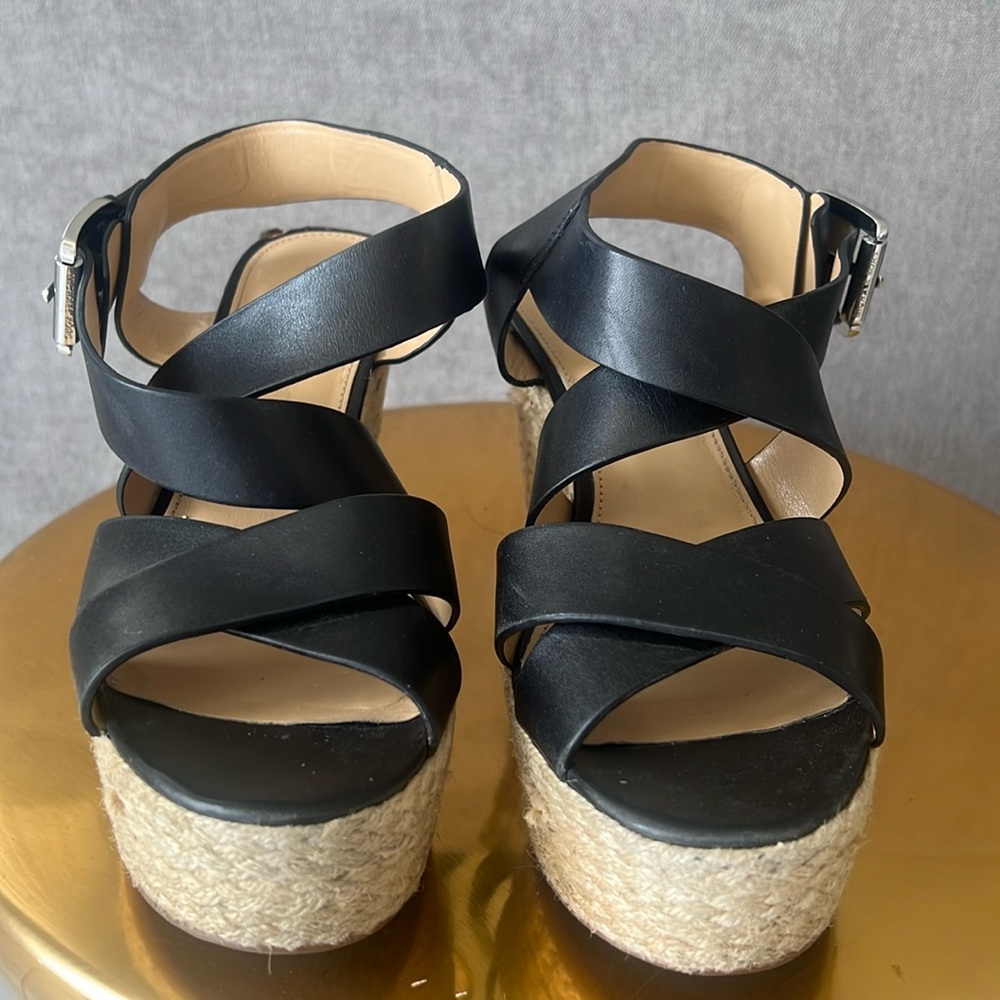 Michael Kors leather Celia mid wedge in black size 7.5